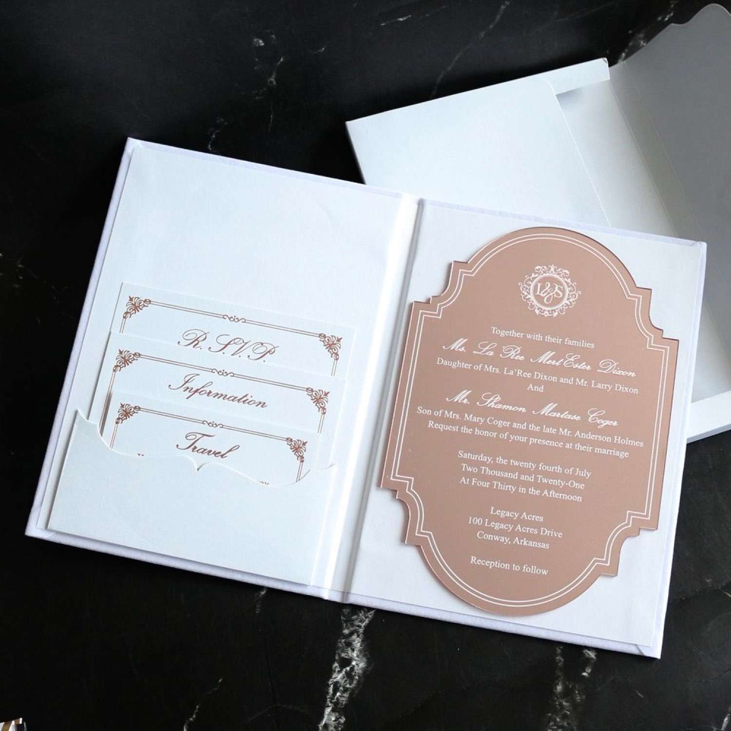 Gold Rose Acrylic Invitation Card With Velvet Holder Wedding Invitation Card Customized